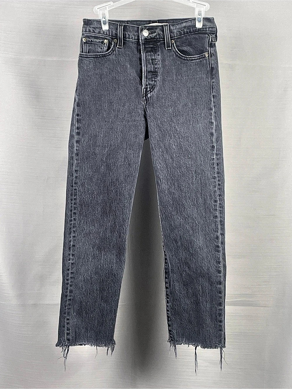 Levi's Wedgie Straight Jeans Gray Black Frayed Hem 26